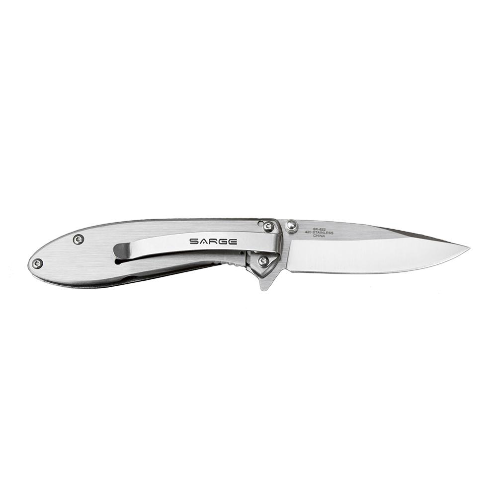 Sarge Knives Hawk Swift Assist Folder Knife 3-1/8" Clip Point Blade Chrome