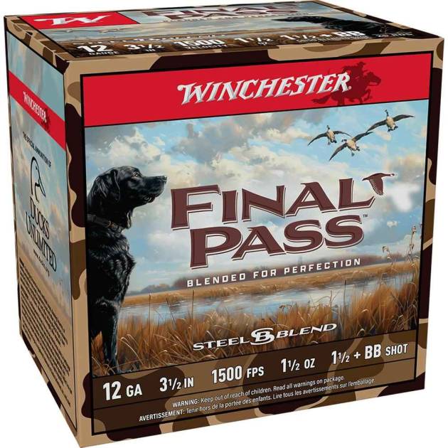 Winchester Final Pass Shotshells 12ga 3-1/2" 1-1/2oz 1500 fps #1.5 & #BB Shot 25/ct