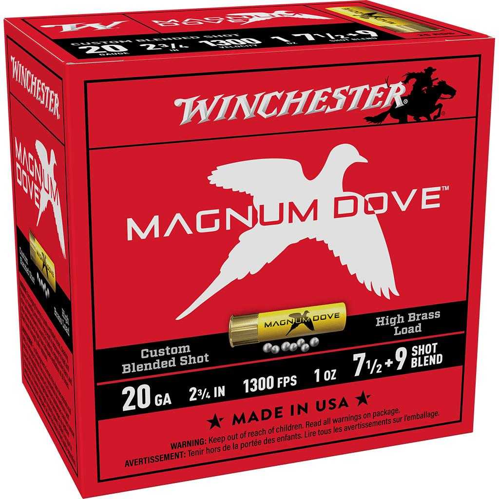 Winchester Magnum Dove Shotshell 20ga 2-3/4" 1oz 1300 fps #7&9 25/ct