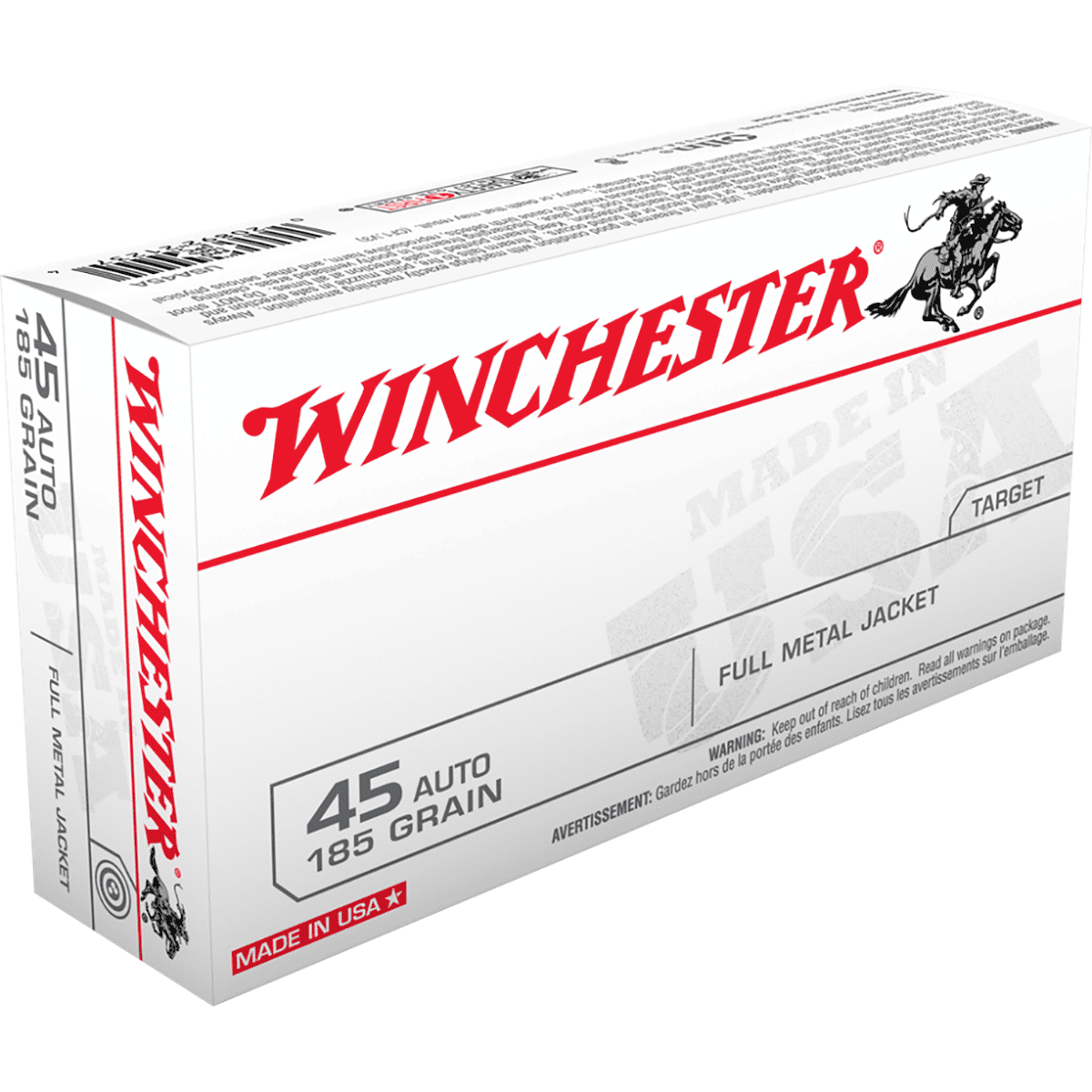 Winchester USA Handgun Ammunition .45 ACP 185 gr. FMJ 910 fps 50/ct