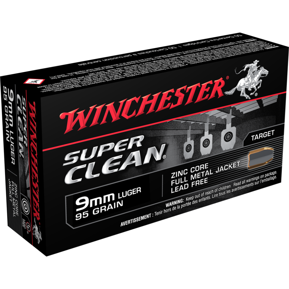 Winchester Super Clean NT Handgun Ammunition 9mm Luger 95 gr. FMJ 1225 fps 50/ct