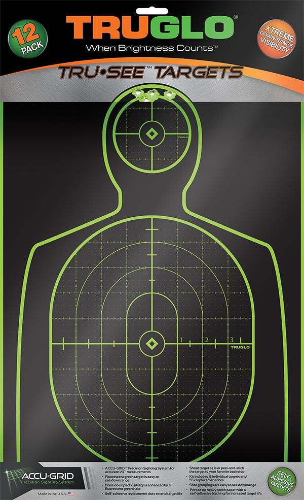 TRUGLO TRU-SEE Self Adhesive Targets - Handgun 12x18 Green 12 Pack