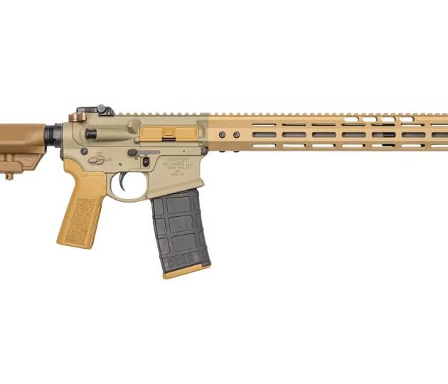 Noveske Rifleworks AR rifle with 16-inch barrel, M-LOK rail, and FDE Cerakote finish