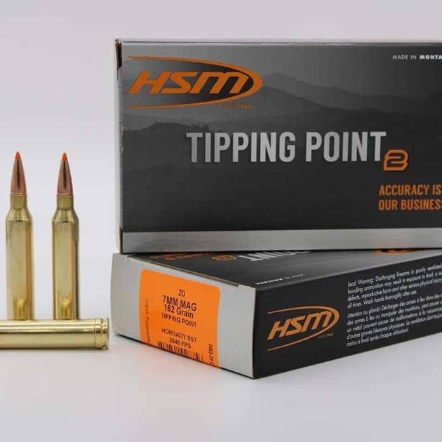 HSM AMMUNITION 7MM MAG 162GR TIPPING PT 20RD BOX 20 BOXES PER CASE