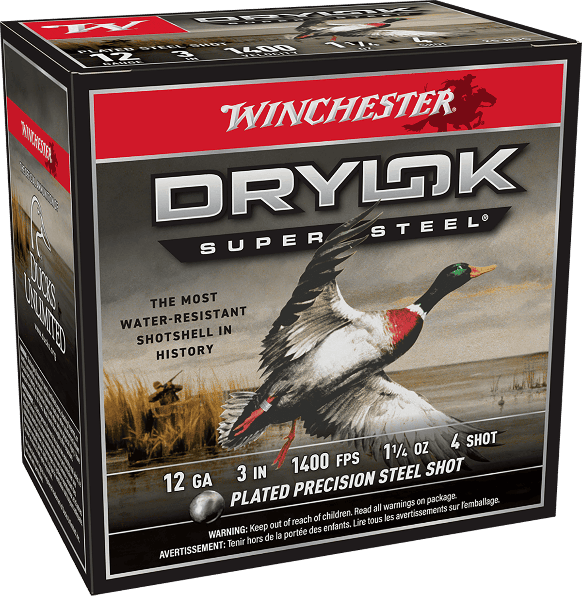 WINCHESTER DRYLOK SUPER STEEL 12 GA 3" #4 1-1/4 OZ 25 RD/BX 10 BX/CS
