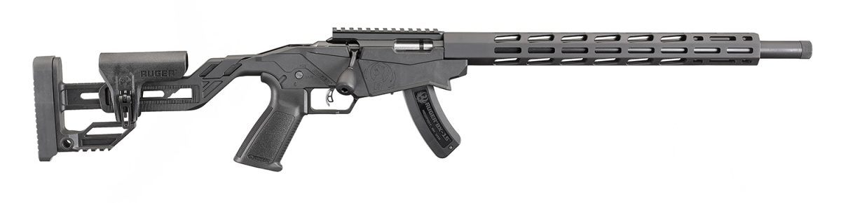 Ruger Precision Rimfire 8400 .22 LR rifle with 18-inch threaded barrel and black adjustable stock
