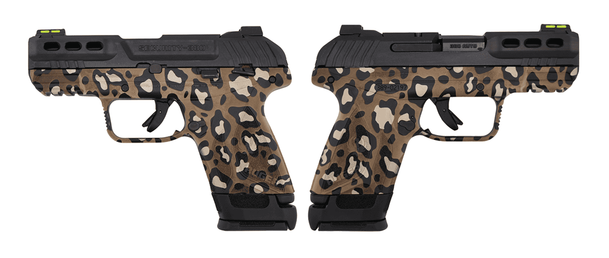 RUGER SECURITY 380ACP LEOPARD PRINT PSTL 3.42" BBL 15+1RD BLK F.O. FRONT SIGHT