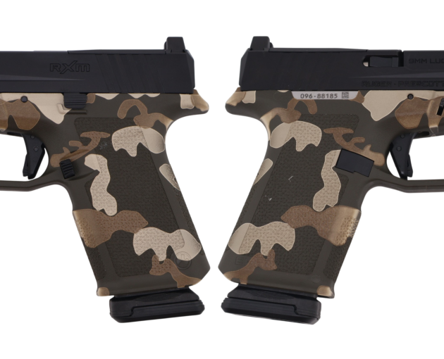 RUGER RXM THREADED 9MM PISTOL 4.5" BBL WOODLAND CAMO MAGPUL EHG, O.R. 2-15RD MAGS
