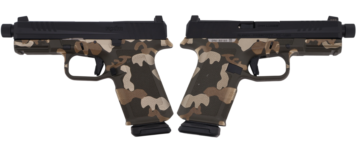 RUGER RXM THREADED 9MM PISTOL 4.5" BBL WOODLAND CAMO MAGPUL EHG, O.R. 2-15RD MAGS