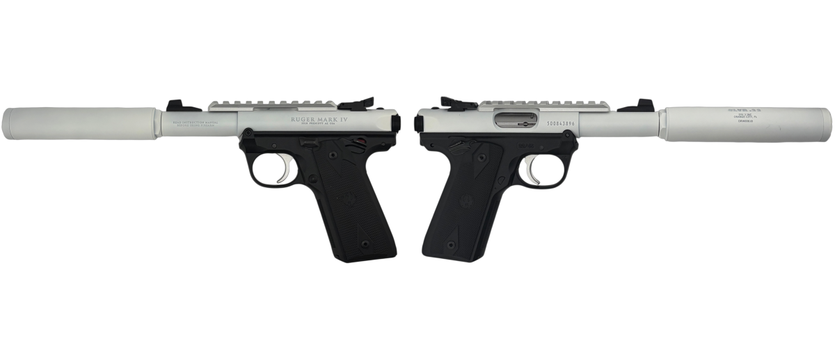 RUGER MARK IV 22/45 22LR PISTOL 4.4" T.B. WHITE 2-10RD MAGS