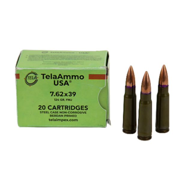 TELA AMMO USA 7.62X39 124G FMJ STEEL CASE, NON CORROSIVE 20RD BX 1000RD CASE