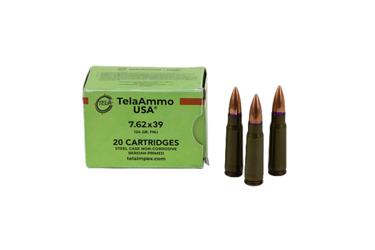 TELA AMMO USA 7.62X39 124G FMJ STEEL CASE, NON CORROSIVE 20RD BX 1000RD CASE