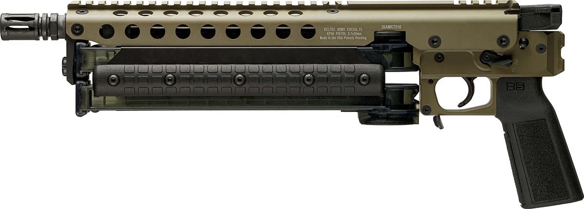 KelTec KP50 tan 5.7x28mm semi-automatic pistol with 50-round magazine