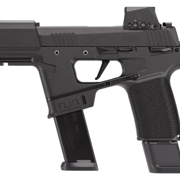 Sig Sauer P365-FLUX 9mm black handgun with 6-inch barrel and ROMEOX optic