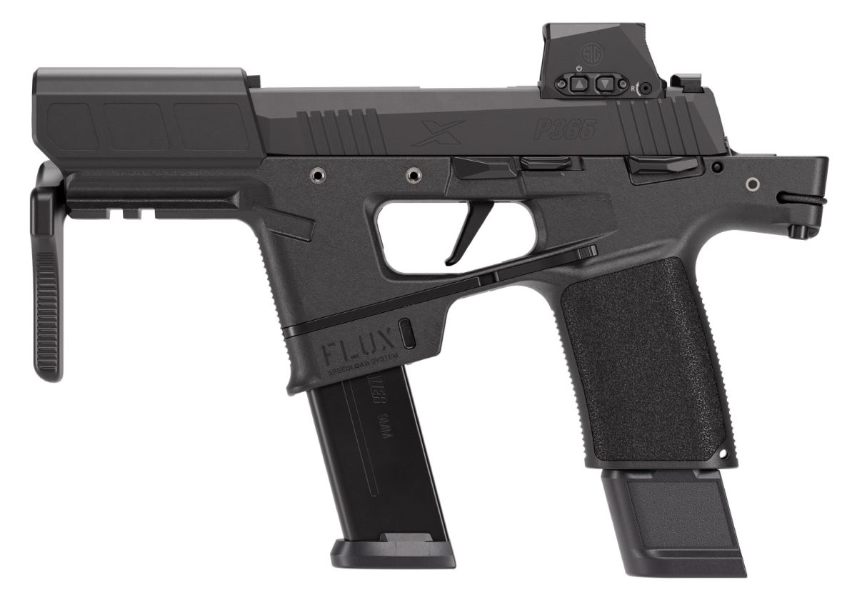 Sig Sauer P365-FLUX 9mm black handgun with 6-inch barrel and ROMEOX optic