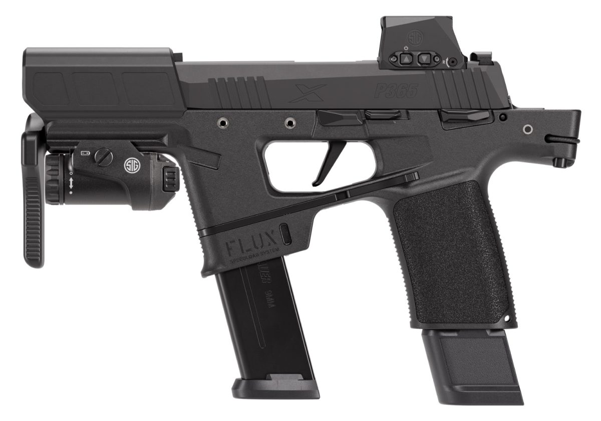 Sig Sauer P365 FLUX Sentry 9mm pistol with 6-inch barrel and deployed brace