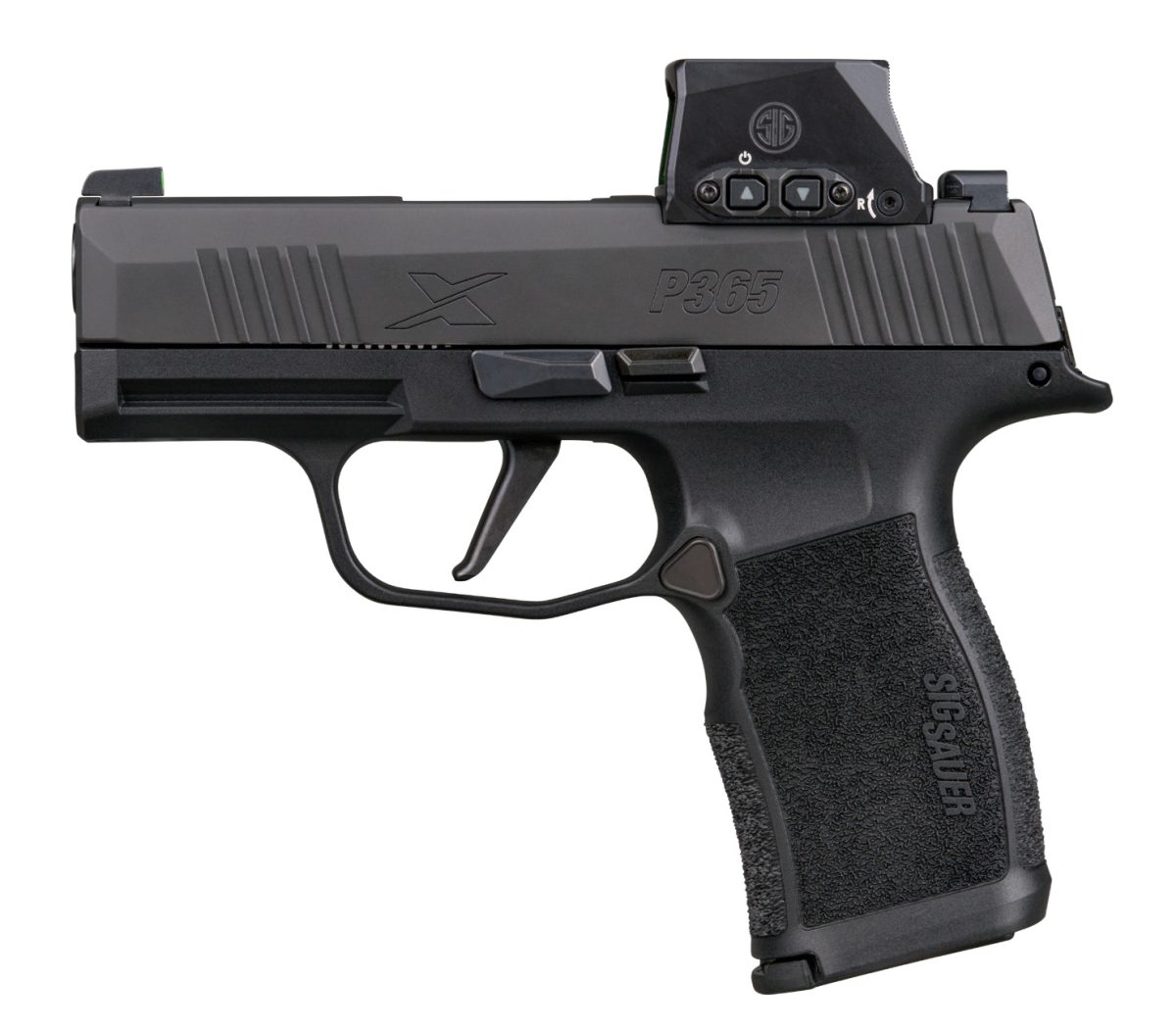 Sig Sauer P365X 9mm black pistol with 3.1-inch barrel and Romeo-X SIG-LOC optic