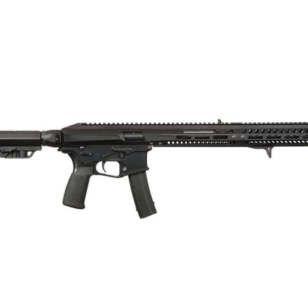 Patriot Ordnance Factory 9mm black rifle with collapsible Mission First Tactical stock