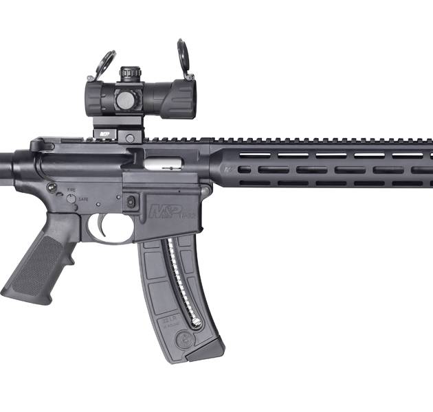 Smith & Wesson M&P15-22 Sport OR .22 LR rifle with 16.5-inch barrel and red-green dot optic