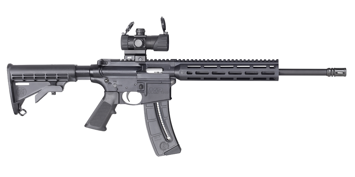 Smith & Wesson M&P15-22 Sport OR .22 LR rifle with 16.5-inch barrel and red-green dot optic
