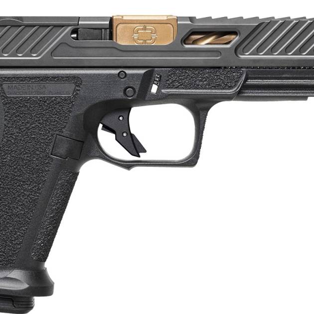 Shadow Systems MR920L Elite 9mm pistol with black frame and bronze threaded barrel
