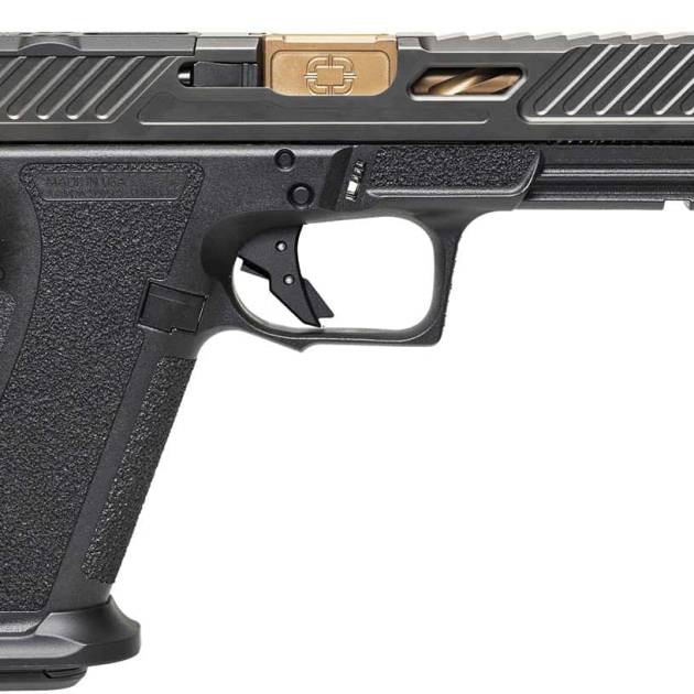 Shadow Systems DR920 Elite 9mm pistol with black frame and bronze threaded barrel