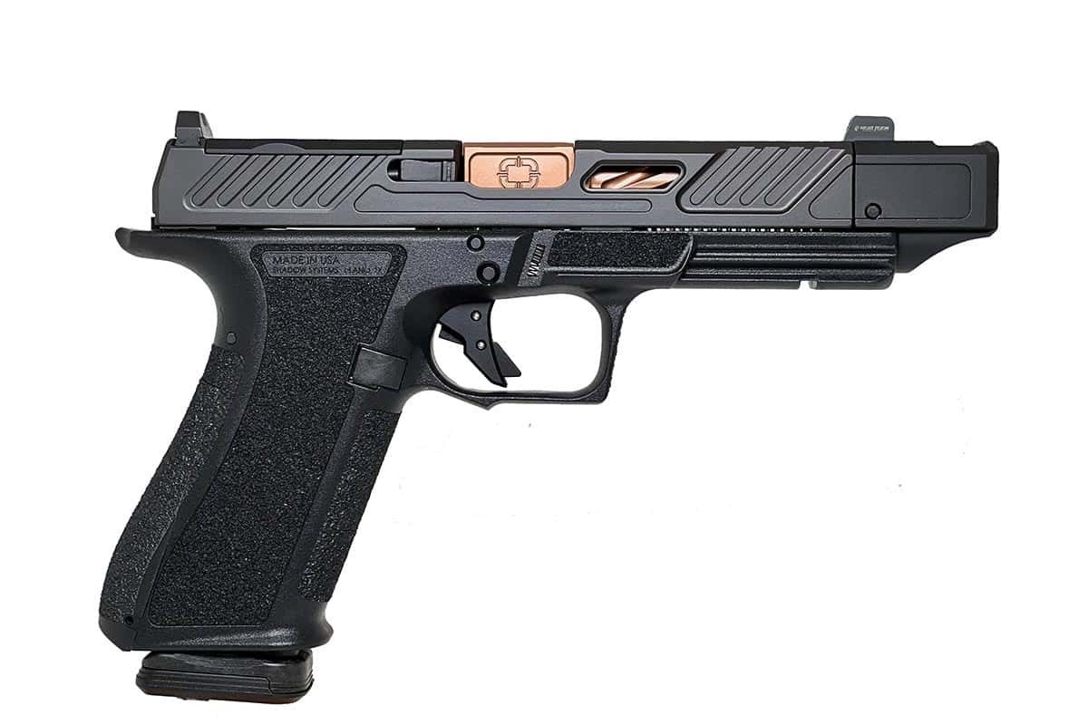 Shadow Systems DR920P Elite 9mm pistol with black frame, black slide, and bronze barrel