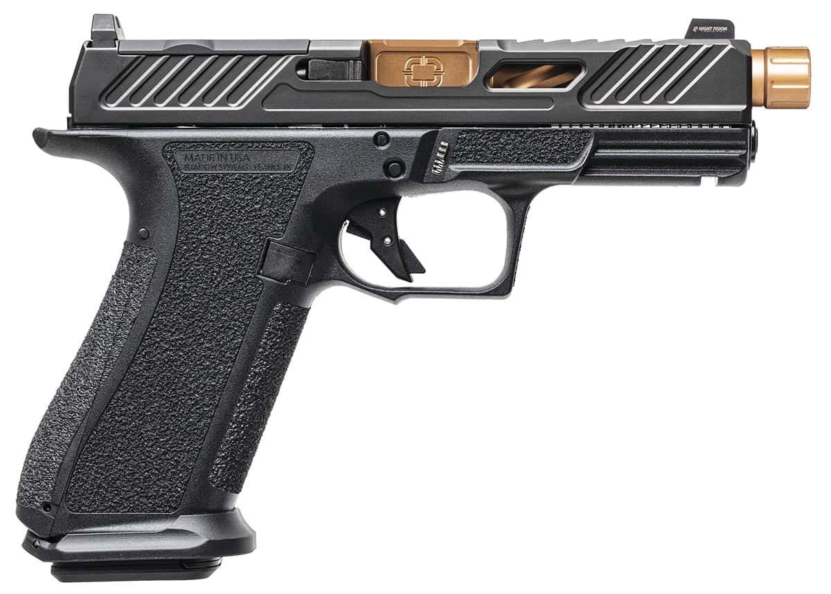 Shadow Systems XR920 Elite 9mm optic-ready pistol with black frame and bronze barrel